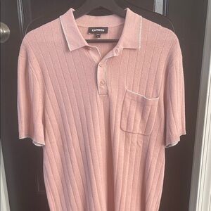 Express Light Pink Ribbed Polo Shirt